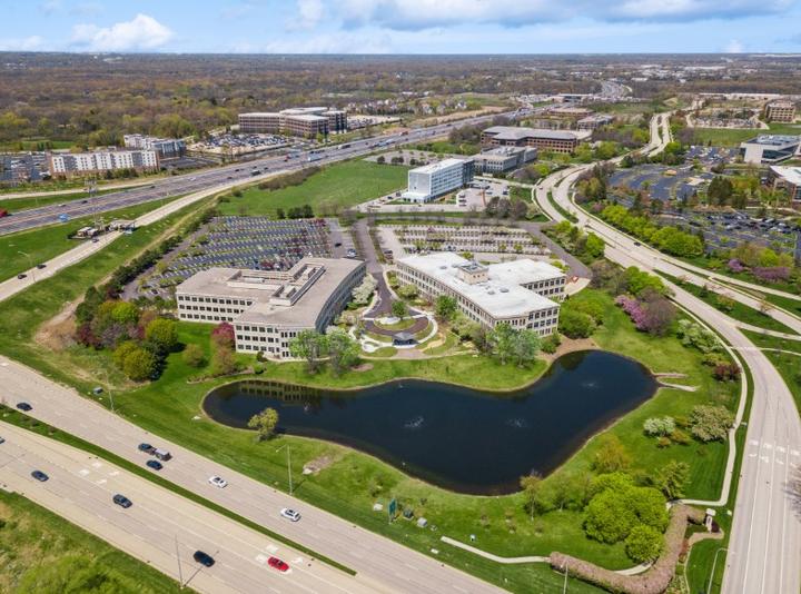 The building and its setting — 100 & 150 N Field Dr